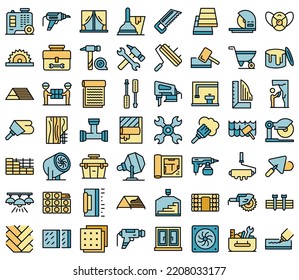 DIY repair icons set outline vector. Worker repair. Construction house thin line color flat on white