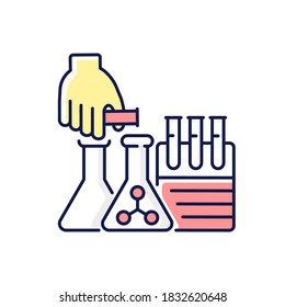 DIY science RGB color icon. Lab research. Chemistry project. Glassware with liquid. Pharmaceutical development. Chemical experiment for school laboratory. Isolated vector illustration