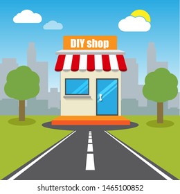 DIY shop front exterior facade.flat design.DIY shop building - DIY shop icon. 