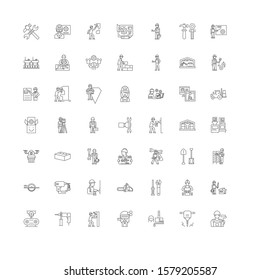 Diy store linear icons, signs, symbols vector line illustration set