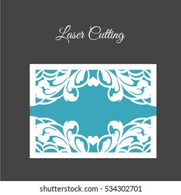 DIY Template For Laser Cutting. Open Card. The Front And Rear Side. Vector Can Be Used As An Envelope. Wedding Die Cut Invitation, Cutout Silhouette Mockup