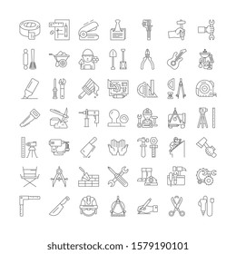 Diy tools linear icons, signs, symbols vector line illustration set