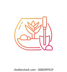 DIY tropical terrarium gradient linear vector icon. Growing plants inside humid environment. Mosses under glass. Thin line color symbols. Modern style pictogram. Vector isolated outline drawing