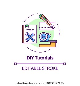 DIY tutorials concept icon. Making something by yourself idea thin line illustration. Free lessons access. Online library catalogue. Vector isolated outline RGB color drawing. Editable stroke