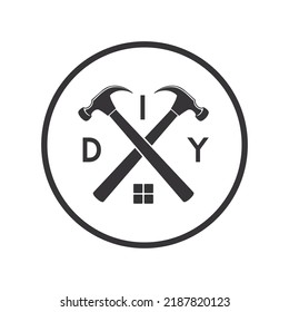 DIY dos martillos cruzados en el interior de un círculo para la industria.