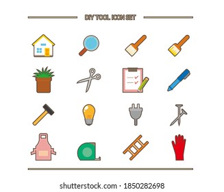 DIY vector illustration set. Do-it-yourself carpenter. tool. gardening