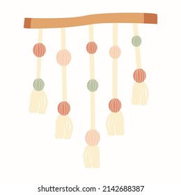 Muro de bricolaje colgado. decoración de punto de estilo boho. macrame. Ilustración del vector