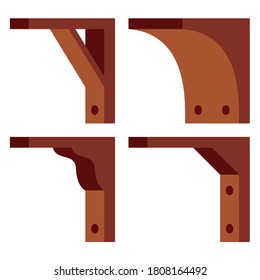 DIY wooden bracket for shelf on white bacground. Isometric vector illustration in flat design style.