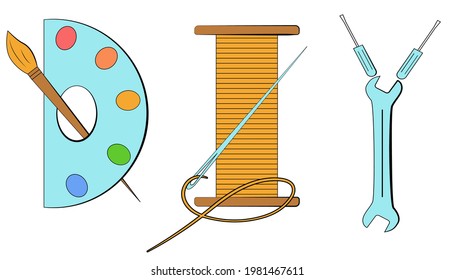 Palabra de bricolaje. Grabación de DIY. Ilustración vectorial de la palabra DIY. Hazlo tú mismo. 