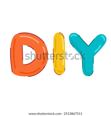DIY word lettering vector illustration, colorful DIY text clip art, do it yourself, isolated on white background
