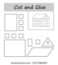 DIY worksheet. Color, cut parts of the image and glue on the paper. Vector illustration of house. 