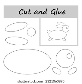 DIY worksheet. Color, cut parts of the image and glue on the paper. Vector illustration of cartoon hare.