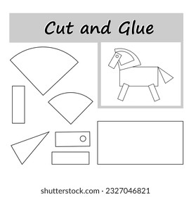 DIY worksheet. Color, cut parts of the image and glue on the paper. Vector illustration of cartoon horse. 