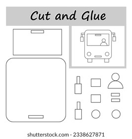 DIY worksheet. Color, cut parts of the image and glue on the paper. Vector illustration of cartoon autobus.