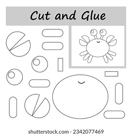 DIY worksheet. Color, cut parts of the image and glue on the paper. Vector illustration of cartoon crab.