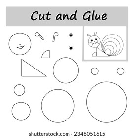 DIY worksheet. Color, cut parts of the image and glue on the paper. Vector illustration of cartoon snail.