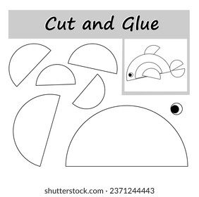 DIY worksheet. Color, cut parts of the image and glue on the paper. Vector illustration of cartoon fish.