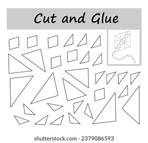 DIY worksheet. Color, cut parts of the image and glue on the paper. Vector illustration of cartoon kite.