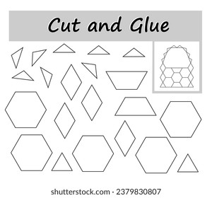 DIY worksheet. Color, cut parts of the image and glue on the paper. Vector illustration of cartoon wicker basket.