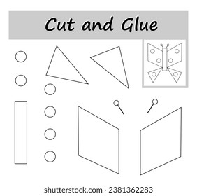 DIY worksheet. Color, cut parts of the image and glue on the paper. Vector illustration of cartoon butterfly.