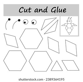 DIY worksheet. Color, cut parts of the image and glue on the paper. Vector illustration of cartoon bee.