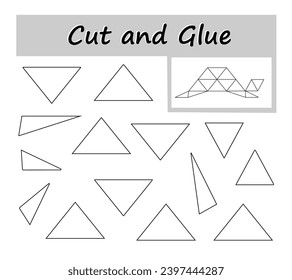 DIY worksheet. Color, cut parts of the image and glue on the paper. Vector illustration of cartoon turtle.