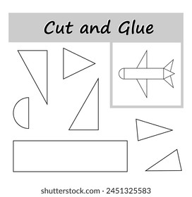 DIY worksheet. Color, cut parts of the image and glue on the paper. Vector illustration of cartoon airplane. 