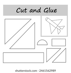 DIY worksheet. Color, cut parts of the image and glue on the paper. Vector illustration of cartoon rocket ship.