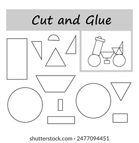 DIY worksheet. Color, cut parts of the image and glue on the paper. Vector illustration of cartoon motorcycle.