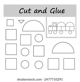 DIY worksheet. Color, cut parts of the image and glue on the paper. Vector illustration of cartoon train.