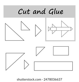 DIY worksheet. Color, cut parts of the image and glue on the paper. Vector illustration of cartoon airplane.
