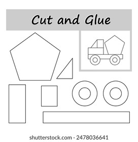 DIY worksheet. Color, cut parts of the image and glue on the paper. Vector illustration of cartoon car.