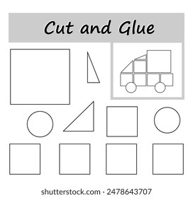 DIY worksheet. Color, cut parts of the image and glue on the paper. Vector illustration of cartoon truck.