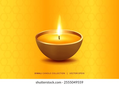 Diya candle lamp for Diwali festival on yellow background, vector illustration design