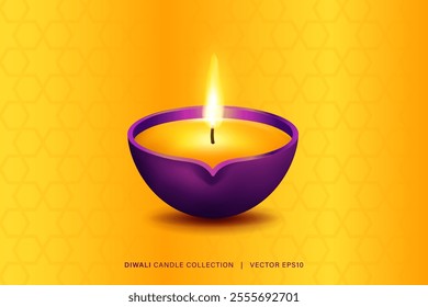 Diya candle lamp for Diwali festival on yellow background, vector illustration design