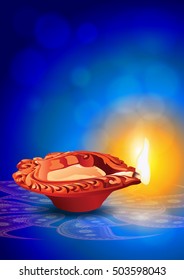 Diya Clay Lamp Diwali Vector Illustration - Indian Festival