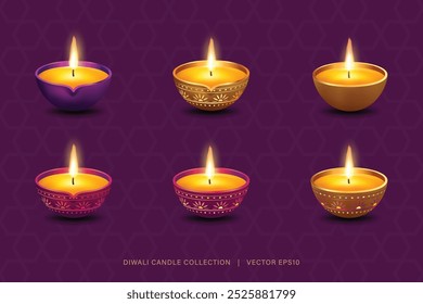 Diya Diwali candle set, Hindo festival of light, vector illustration design 