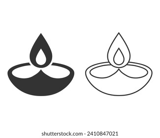 Diya glyph line icon set. Silhouette symbol. Islamic oil lamp. Diwali. Festival of lights. Burning bowl oil lamp. Negative space. Vector isolated illustration