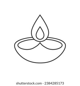 Diya glyph line icon. Silhouette symbol. Islamic oil lamp. Diwali. Festival of lights. Burning bowl oil lamp. Negative space. Vector isolated illustration