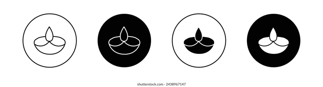 Conjunto de iconos de diya. festival diwali deepam con símbolo vectorial de llama. aceite divali o icono de arcilla de queroseno deepa. símbolo diya hindú tradicional deepavali.