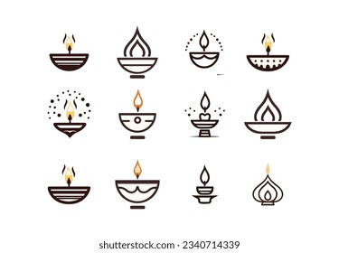 Iconos de la diya para el festival Diwali de India. 