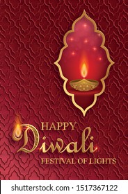 Diya lamp with fire lighting for Diwali, Deepavali or Dipavali, the indian festival of lights on color background