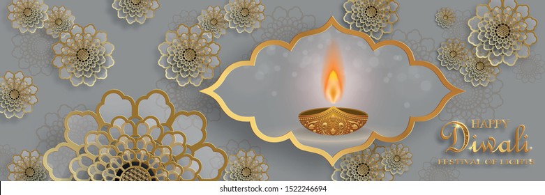 Diya lamp with fire lighting for Diwali, Deepavali or Dipavali, the indian festival of lights on color background