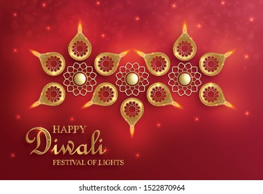 Diya lamp with fire lighting for Diwali, Deepavali or Dipavali, the indian festival of lights on color background