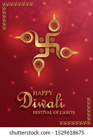 Diya lamp with fire lighting for Diwali, Deepavali or Dipavali, the indian festival of lights on color background