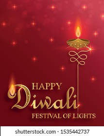 Diya lamp with fire lighting for Diwali, Deepavali or Dipavali, the indian festival of lights on color background
