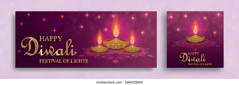 Diya lamp with fire lighting for Diwali, Deepavali or Dipavali, the indian festival of lights on color background