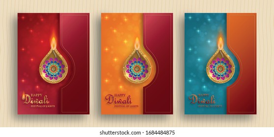Diya lamp with fire lighting for Diwali, Deepavali or Dipavali, the indian festival of lights on color background