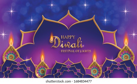 Diya Lamp With Fire Lighting For Diwali, Deepavali Or Dipavali, The Indian Festival Of Lights On Color Background