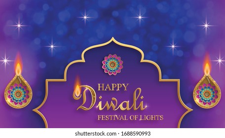 Diya lamp with fire lighting for Diwali, Deepavali or Dipavali, the indian festival of lights on color background